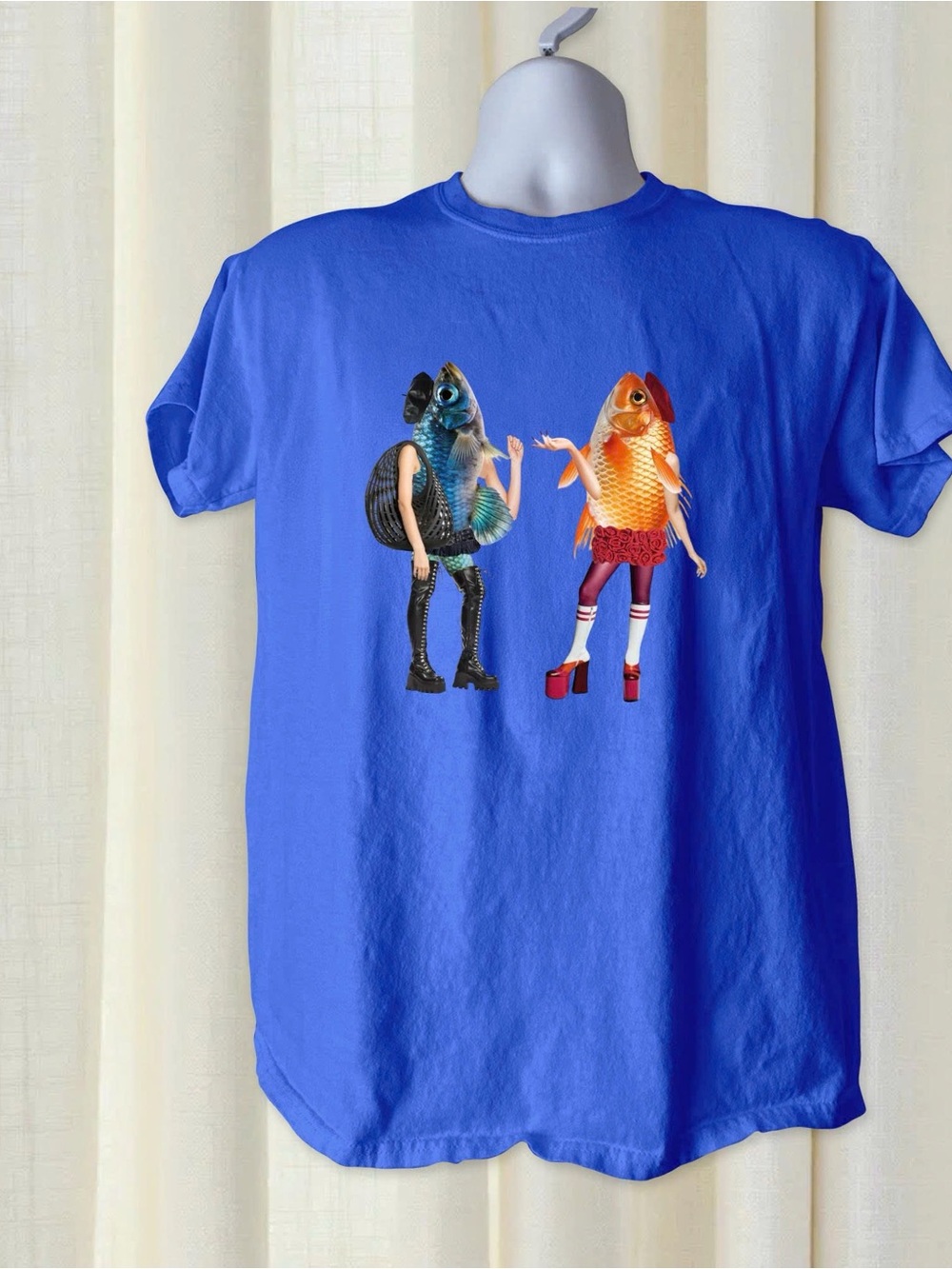 Colorful Fish Girl Characters Graphic Gildan TShirt Royal Blue Men